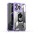 Funda Bumper Silicona y Plastico Mate Carcasa con Magnetico Anillo de dedo Soporte S08 para Apple iPhone 13 Pro Max Morado