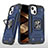 Funda Bumper Silicona y Plastico Mate Carcasa con Magnetico Anillo de dedo Soporte S08 para Apple iPhone 15 Azul