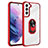 Funda Bumper Silicona y Plastico Mate Carcasa con Magnetico Anillo de dedo Soporte S09 para Samsung Galaxy S21 FE 5G Rojo