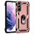 Funda Bumper Silicona y Plastico Mate Carcasa con Magnetico Anillo de dedo Soporte T02 para Samsung Galaxy S21 5G Oro Rosa