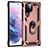 Funda Bumper Silicona y Plastico Mate Carcasa con Magnetico Anillo de dedo Soporte T02 para Samsung Galaxy S21 Ultra 5G Oro Rosa