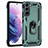 Funda Bumper Silicona y Plastico Mate Carcasa con Magnetico Anillo de dedo Soporte T02 para Samsung Galaxy S22 Plus 5G Verde