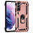 Funda Bumper Silicona y Plastico Mate Carcasa con Magnetico Anillo de dedo Soporte T02 para Samsung Galaxy S23 5G Oro Rosa