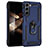 Funda Bumper Silicona y Plastico Mate Carcasa con Magnetico Anillo de dedo Soporte T02 para Samsung Galaxy S24 Plus 5G Azul