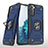 Funda Bumper Silicona y Plastico Mate Carcasa con Magnetico Anillo de dedo Soporte T04 para Samsung Galaxy S21 FE 5G Azul