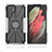 Funda Bumper Silicona y Plastico Mate Carcasa con Magnetico Anillo de dedo Soporte T09 para Samsung Galaxy S21 Ultra 5G Gris