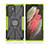 Funda Bumper Silicona y Plastico Mate Carcasa con Magnetico Anillo de dedo Soporte T09 para Samsung Galaxy S21 Ultra 5G Verde