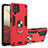 Funda Bumper Silicona y Plastico Mate Carcasa con Magnetico Anillo de dedo Soporte Y01B para Samsung Galaxy F12 Rojo