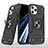 Funda Bumper Silicona y Plastico Mate Carcasa con Magnetico Anillo de dedo Soporte YF1 para Apple iPhone 14 Pro Max Negro