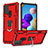 Funda Bumper Silicona y Plastico Mate Carcasa con Magnetico Anillo de dedo Soporte YF1 para Samsung Galaxy A21s Rojo