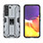 Funda Bumper Silicona y Plastico Mate Carcasa con Magnetico Soporte A03 para Samsung Galaxy S21 FE 5G Gris