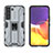 Funda Bumper Silicona y Plastico Mate Carcasa con Magnetico Soporte A03 para Samsung Galaxy S22 Plus 5G Gris