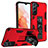 Funda Bumper Silicona y Plastico Mate Carcasa con Magnetico Soporte A04 para Samsung Galaxy S21 FE 5G Rojo