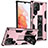 Funda Bumper Silicona y Plastico Mate Carcasa con Magnetico Soporte A04 para Samsung Galaxy S22 Ultra 5G Oro Rosa