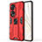 Funda Bumper Silicona y Plastico Mate Carcasa con Magnetico Soporte KC1 para Huawei Honor 70 Pro+ Plus 5G Rojo