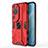 Funda Bumper Silicona y Plastico Mate Carcasa con Magnetico Soporte KC1 para Huawei P60 Art Rojo