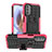 Funda Bumper Silicona y Plastico Mate Carcasa con Soporte A01 para Motorola Moto G31 Rosa Roja