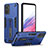 Funda Bumper Silicona y Plastico Mate Carcasa con Soporte H01P para Motorola Moto E22 Azul