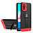 Funda Bumper Silicona y Plastico Mate Carcasa con Soporte H01P para Xiaomi Poco M5S Rojo y Negro