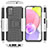 Funda Bumper Silicona y Plastico Mate Carcasa con Soporte JX5 para Samsung Galaxy M02s Plata