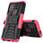 Funda Bumper Silicona y Plastico Mate Carcasa con Soporte para Motorola Moto G10 Power Rosa Roja