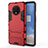 Funda Bumper Silicona y Plastico Mate Carcasa con Soporte R01 para OnePlus 7T Rojo