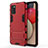 Funda Bumper Silicona y Plastico Mate Carcasa con Soporte T01 para Samsung Galaxy A02s Rojo