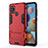 Funda Bumper Silicona y Plastico Mate Carcasa con Soporte T01 para Samsung Galaxy A21s Rojo