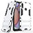 Funda Bumper Silicona y Plastico Mate Carcasa con Soporte T02 para Samsung Galaxy A10s Plata