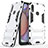 Funda Bumper Silicona y Plastico Mate Carcasa con Soporte T02 para Samsung Galaxy M01s Plata