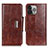 Funda de Cuero Cartera con Soporte Carcasa A01 para Apple iPhone 14 Pro Max Marron