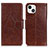 Funda de Cuero Cartera con Soporte Carcasa A02 para Apple iPhone 15 Marron