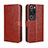 Funda de Cuero Cartera con Soporte Carcasa BY5 para Huawei P60 Marron