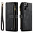 Funda de Cuero Cartera con Soporte Carcasa C01S para Samsung Galaxy S23 Ultra 5G Negro