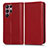 Funda de Cuero Cartera con Soporte Carcasa C03X para Samsung Galaxy S22 Ultra 5G Rojo