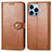 Funda de Cuero Cartera con Soporte Carcasa F01 para Apple iPhone 14 Pro Max Marron