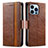 Funda de Cuero Cartera con Soporte Carcasa F03 para Apple iPhone 13 Pro Max Marron