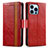 Funda de Cuero Cartera con Soporte Carcasa F03 para Apple iPhone 13 Pro Max Rojo