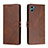 Funda de Cuero Cartera con Soporte Carcasa H02X para Motorola Moto E32 India Marron