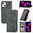 Funda de Cuero Cartera con Soporte Carcasa H30 para Apple iPhone 13 Mini Gris Oscuro