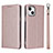 Funda de Cuero Cartera con Soporte Carcasa L08 para Apple iPhone 14 Oro Rosa