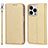 Funda de Cuero Cartera con Soporte Carcasa L08 para Apple iPhone 15 Pro Oro