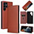 Funda de Cuero Cartera con Soporte Carcasa L10Z para Samsung Galaxy S21 Ultra 5G Marron