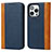 Funda de Cuero Cartera con Soporte Carcasa L12 para Apple iPhone 13 Pro Max Azul