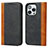 Funda de Cuero Cartera con Soporte Carcasa L12 para Apple iPhone 14 Pro Max Negro