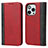 Funda de Cuero Cartera con Soporte Carcasa L12 para Apple iPhone 15 Pro Max Rojo