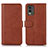 Funda de Cuero Cartera con Soporte Carcasa N08P para Nokia C210 Marron