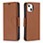 Funda de Cuero Cartera con Soporte Carcasa para Apple iPhone 15 Marron