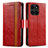 Funda de Cuero Cartera con Soporte Carcasa S02D para Huawei Honor X6a Rojo