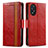 Funda de Cuero Cartera con Soporte Carcasa S02D para Oppo A18 Rojo